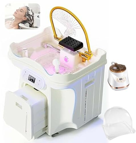 Japanese Head Spa Portable Hair Washing Basin—60l Large Water Tank, Water Circulation Shampoo Basin, Massage Shampoo Bed, Fumigation, Light Therapy, Head Care Japanese Head Spa(White)