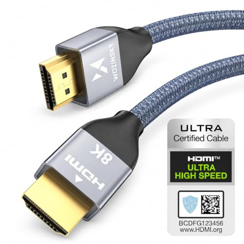 WOZINSKY HDMI Kabel 8K 60 Hz High Speed Ethernet 48 Gbps HDMI 2.1 / 4K 120 Hz / 2K 144 Hz kompatibel mit TV, DVD-Players, PlayStation 5/PS4/PS3, Blu-ray, Xbox Series, Soundbar, AV-Receivers 1m