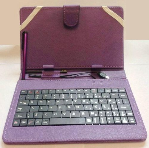 7'' Inch Micro USB Leather Stand Case with Keyboard+Stylus For Android Tablet (Purple)