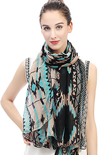 Lina & Lily Damen Schal Tuch Muster mit Aztekisch Ethno (Blau & Schwarz)