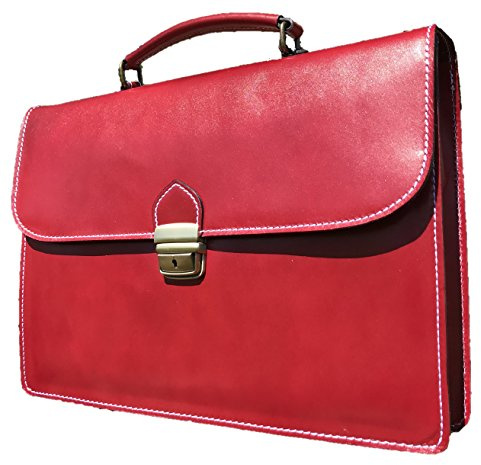 Italienische Designer-Aktentasche, 38,1 cm, handverarbeitet, auch für Laptop/ Portfolio geeignet, Rot
