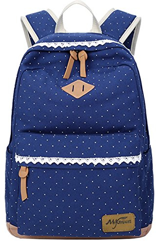 Fashion Mädchen Schulrucksack Damen Canvas Rucksack Teenager Baumwollstoff Schultasche Outdoor Freizeit Daypacks mit Schicker Lace 41x32x14cm/16.5x13x5.5 Zoll (blau)
