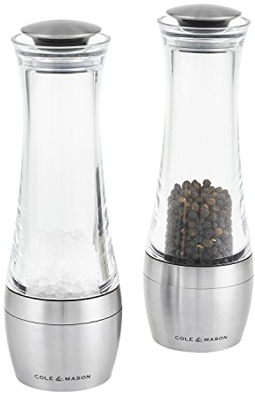Cole & Mason H308798P Amesbury Salz und Pfeffermühle, 2er Set Manuell, Edelstahl/Acryl, 190mm, Precision+ Keramikmahlwerk, Geschenkset