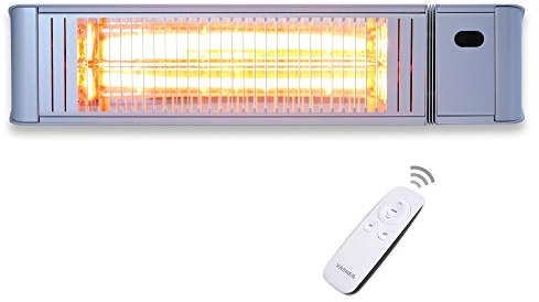 VASNER Teras X20 – Infrarot Heizstrahler 2000 Watt, 6 Heizstufen, abgerundetes Design, elektrischer Infrarotstrahler für Balkon & Terrasse, Outdoor IP65 Schutz & Fernbedienung (Silber)