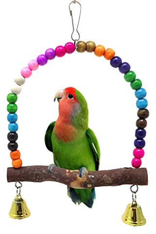 Honbay Wooden Bird Swing Perch Parrot Hanging Toy for Small Sized Birds