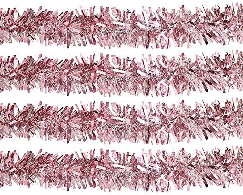 by Robelli Luxury Pink Frost/Snow Effect Metallic Christmas Tree Tinsel Decoration (8 meters)