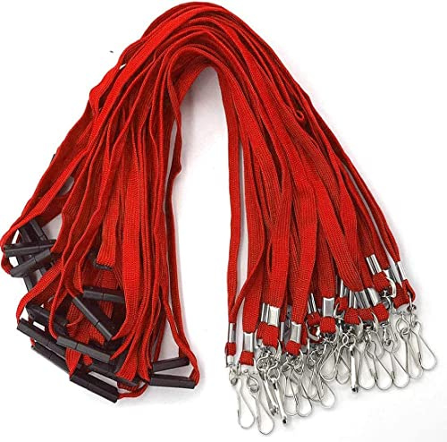 Bird Fiy Lanyards Sicherheits-Schlüsselbänder, flach, hochwertig, mit J-Haken für Ausweis, Namensschild, Ausweishalter (rot, 50 Stück)