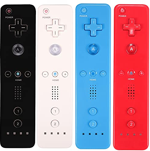 Wii Controller 4 Pack, Wii Telecomando con Custodia in Silicone e Cinturino Da Polso Compatibile per Wii/Wii U Console - Bianco+Nero+Blu+Rosso