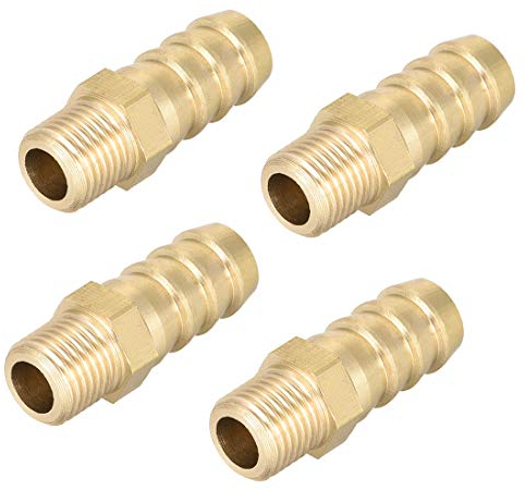 sourcing map Verbindungsstück aus Messing metrischer Stecker an Schlauch mit Widerhaken, 10 mm x M10 x 1 (4 Stück)