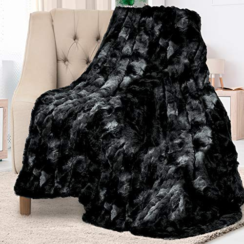 Everlasting Comfort Luxuriöse Plüschdecke, gemütlich, weich, flauschig, Kunstfell, Überwurfdecke für Couch, ideale Bequeme Minky-Decke für Erwachsene für kalte Nächte, Schwarz