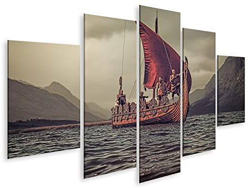 islandburner Bild auf Leinwand Gruppe Wikingern Auf Dem Meer Drakkar Berge Bilder Wandbilder Poster