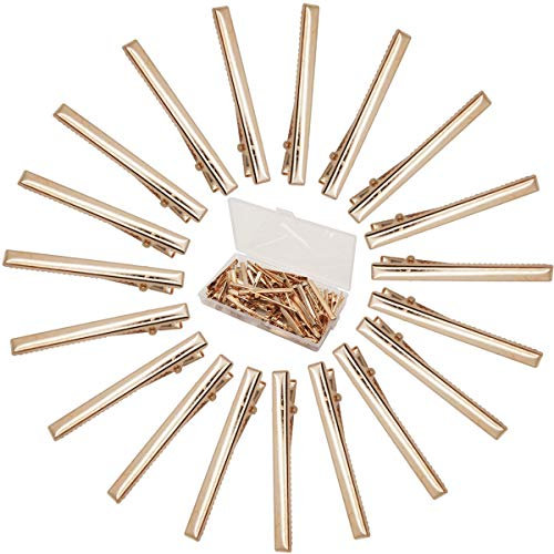 Qearl Lot de 50 pinces à cheveux crocodiles dorées de 6 cm avec dents pour nœuds, accessoires de bricolage et nœuds pour bébé fille (6 cm)