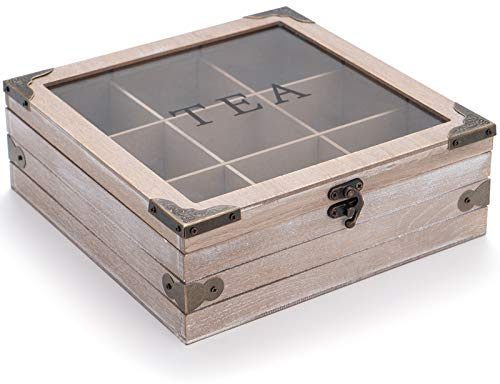handrong Holz-Teebox, Organizer, Holz, Tee-Aufbewahrungsbox, Truhe, rustikaler Teebeutelhalter, Aufbewahrungsbehälter, Teebehälter, für Kaffee, Tee, Zucker, Getränkekapseln, Pakete (grau)