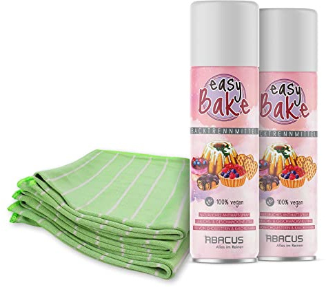 ABACUS® Backtrennspray, Backspray, Back-Trennmittel, veganes Trennspray zum Backen – mit Bambus Shine Glas- & Geschirrtuch – Backtrennspray Set(7635)