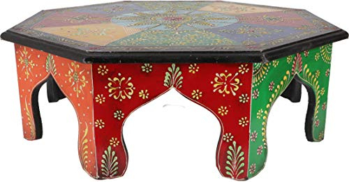 GURU SHOP Bemalter Kleiner Tisch, Minitisch, Blumenbank - Ø 46cm, Mehrfarbig, 16x46x46 cm, Kaffeetische & Bodentische