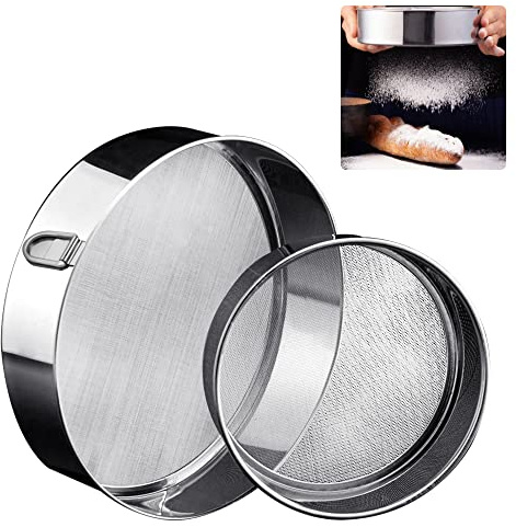 GIRAFEDA 2 Stück Mehlsieb Edelstahl Set - Feines Sieb 15/20 cm, 40/60 Mesh für Backen, Reis, Getreide, Bohnen, Obst, Gemüse (Silber)