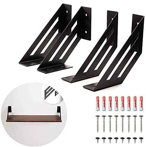 MAD 4 Staffe per Mensole Angolari Nere, Supporti a Muro Resistenti, Reggimensola con Viti e Tasselli di Fissaggio (Big 18 cm, Nero)