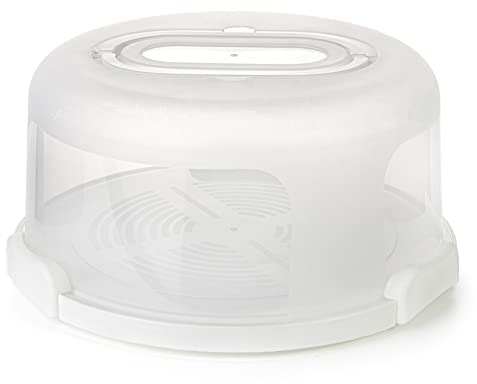 Spesh Boite à Gâteau Portable en Plastique Récipient à Gâteau de 10 Pouces avec Couvercle Boite a Gateau Ronde Transport avec 3 Pinces - Ø 30xH 15 cm(Blanc)
