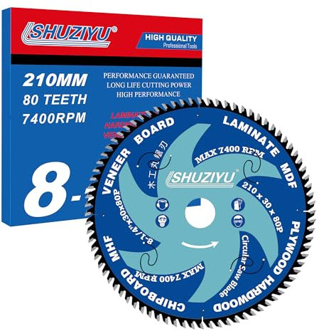 LSHUZIYU, 210mm 80T, Foro Centrale 30mm Con Rondella Da 25.4-22.23-20-15.88mm. Taglio Sottile 2.0 mm. Lama Per Sega Circolare Per Il Taglio Del Legno