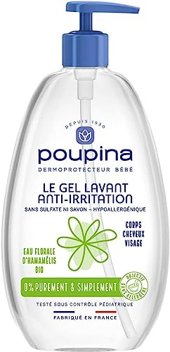 POUPINA Gel Lavant Bébé, Sans Sulfate et Sans Savon, Hypoallergénique, Corps, Cheveux et Visage (485ml)