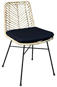 SAM Rattanstuhl Detroit, Farbe Natur, Esszimmerstuhl inklusive Sitzkissen, Korbstuhl mit Metallfüßen, Geflechtstuhl/Eisenstuhl im Retro-Design