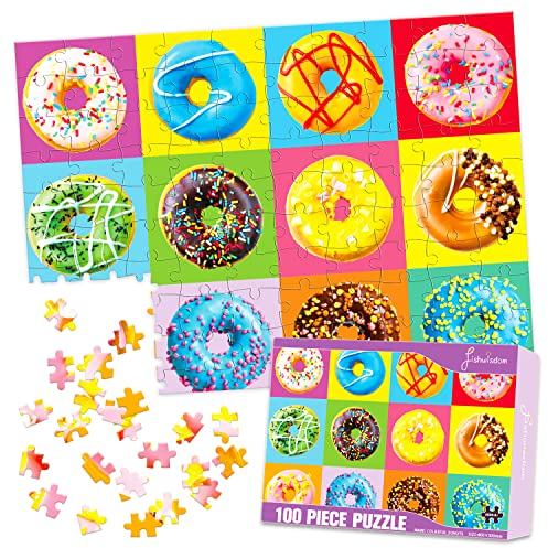 fishwisdom 100 Teile Puzzles für Erwachsene und Jugendliche und Kinder, Familien-Happy Time, Geschenkidee Donuts