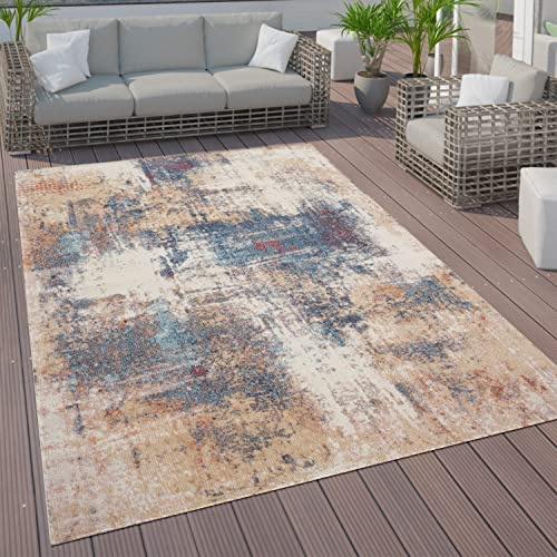 Paco Home In- & Outdoor Teppich Terrasse Küchenteppich Vintage Pastell Abstrakte Muster, Grösse:160 cm Rund, Farbe:Bunt 7