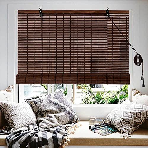ALIMOO Bambusrollos, Bambusrollos für Fenster, lichtfilternde Bambus-Rollschirme für drinnen und draußen, Zuhause, Terrasse, Veranda, 32 B x 72 L
