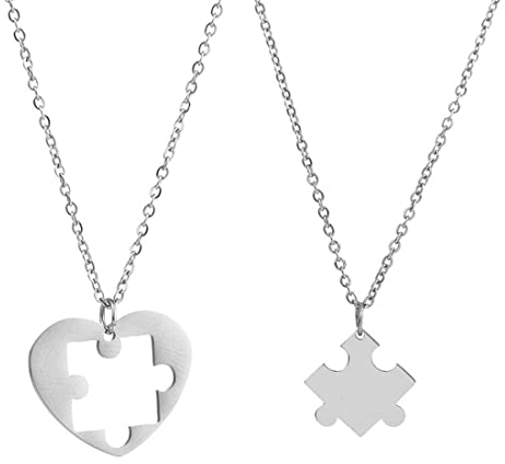 2 Stück Edelstahl Freundschaft Anhänger Kette für Liebe Herren Damen Verliebte Paare Anhänger Halskette Puzzle Anhänger Herz, Kette Paare Herz,Halskette Herz Form Freundschaft Liebe Paare Kette