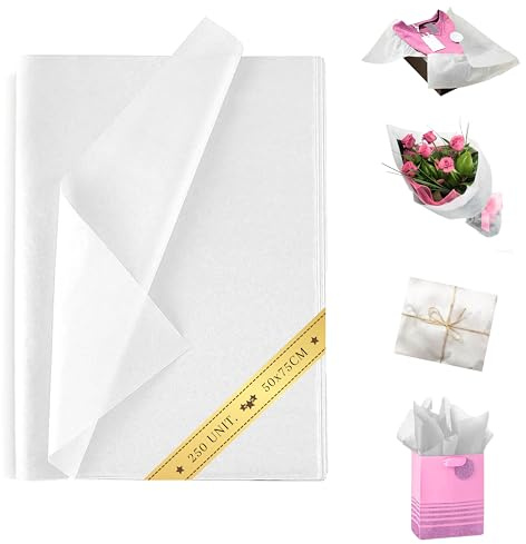 250 Blatt Weißes Seidenpapier 50x75 cm – Premium zum Füllen von Geschenken, Verpacken, Dekorieren und Basteln | Hochzeit, Party | Espirito Rebelde