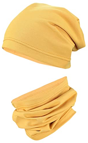 TupTam Kinder Beanie Mütze Schlauchschal Set Übergangszeit, Farbe: Senfgelb, Größe: 50-52