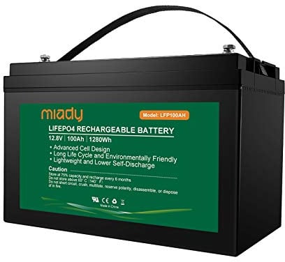 Miady 12V 100Ah LiFePO4 Akku Lithiumbatterie mit BMS Schutz 3000 Mal Wartungsfreie Batterie für Solaranlage, Fischfinder, Kinderwagen, Solarpanel Kit, Wohnmobil, Boot, Camping