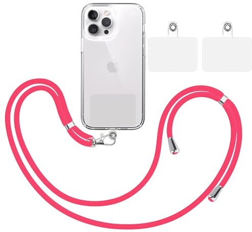 TBOC Band Handykette Schlüsselband Kette Handyschnur [Rosa Fluor] + 2 Zusätzliche Befestigungspatches Aufhängen Nacken Universal Handy - Pad Handyband Patch Karabiner Hülle Handyhülle Lanyard