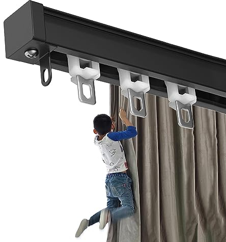 LIYI929GP Schwer Vorhangschiene Einläufige Schiene System Top & Flop Zugleich, 50-600cm Gerade Vorhang Schiene Curtain Rail Made from Aluminium, Vorhangschiene Deckenmontage Prima Zu Montieren
