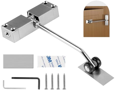 SWAWIS Türschließer mit Rollen , Einstellbare Türschließer Innentür, Automatische Türschließer, Stangentürschließer Türdämpfer Federbelasteter Türschließer, Türschliesser für Zuhause Büro Schlafzimmer