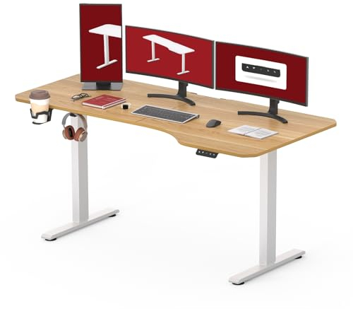 SANODESK Höhenverstellbarer Schreibtisch 160 x 75 cm Schreibtisch Höhenverstellbar Elektrisch Ergonomischer Steh-Sitz Tisch Computertisch für Heimbüro Homeoffice(ahorn)