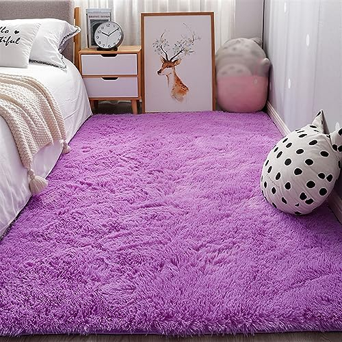 SK Studio Flauschiger Teppich für Wohnzimmer und Schlafzimmer - Shaggy, Waschbar, Weich - Lila, 120x160cm