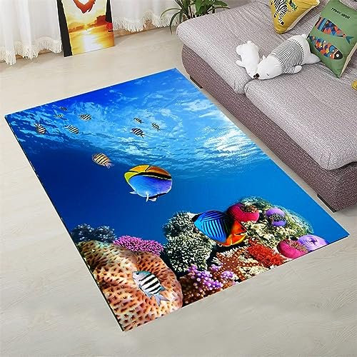 RUGMRZ Teppich Babyzimmer Unterwasserwelt küchen Accessoires 7 Blau Teppich babyzimmer mädchen deko mädchenzimmer Teppich babyzimmer balkonboden80x160CM