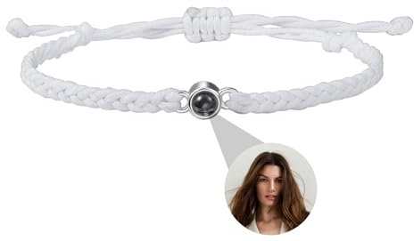 OTXIXTO Personalizada 925 Plata de Ley Foto Proyección Ajustable Trenzado Cuerda Pulsera Foto Interior con 100 Lenguajes de Amor Encanto Joyería Conmemorativa Regalo para Mujeres Madre Novia - A4