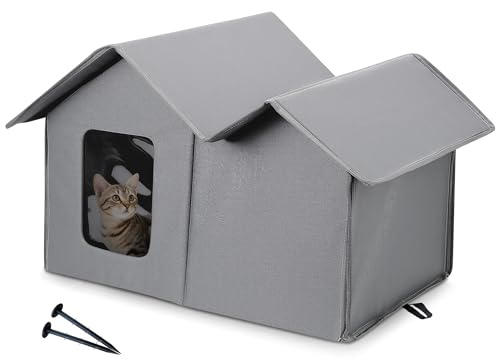 ALLSOPETS Waterproof Outdoor Cat House, Warm Shelter for Cats, Urban Gray