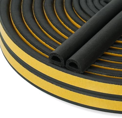Flintronic Bande de Joint D-Profil, Joint d'Étanchéité Porte, Joint Fenetre Isolation avec Forte Adhérence, Isoler du Bruit, Anti-collision et Anti-intempéries, 9mm x 6mm (Noir 6M)