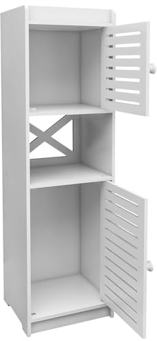 homewell Regal, Standregal mit 4 Ebenen, Weiß Mehrzweckschrank für Badezimmer, Schlafzimmer und Homeoffice, Papiertuchhalter mit öffnender Schrank Wasserdicht Kunststoff (Modell 4, Weiß)