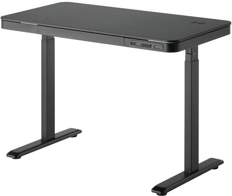 Officemoca Escritorio elevable, Mesa Regulable Altura, Mesa elevable Escritorio, Tablero Escritorio, Mesa con Gancho, Cajon, Altura Regulable y Cargador contactless, Cargador USB A y USB C. (Black)