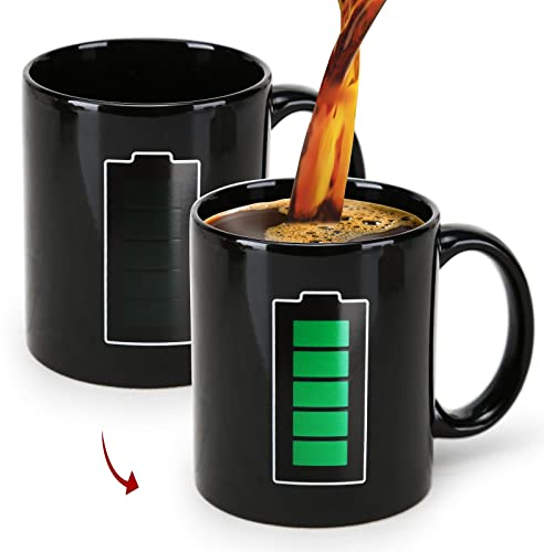 Mugkiss Color Changing Sensitive Funny Mug 11oz, Ceramic Heated Coffee Mug of Novelty Battery Charging Design Mug, Cool Mugs