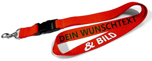 Kiwistar UG - Schlüsselband 25 mm - rot - bedruckt mit Ihrem eigenen Schriftzug und Foto - individuell personalisiert - Lanyards Geschenkartikel Wunschtext