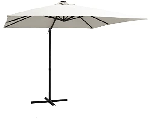 AIJUUKJP Ampelschirm mit LED-Lichtern und Stahlstange 250x250 cm sand, weiß
