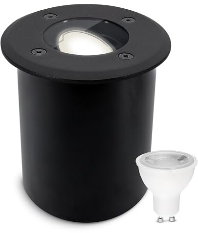 SSC-LUXon JUAVI Bodenleuchte Einbau aussen schwarz schwenkbar - dimmbare Außenleuchte Garten mit GU10 LED neutralweiß 7W befahrbar