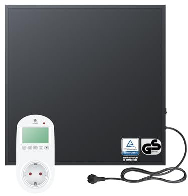 BR Bringer Infrarotheizung 300 Watt - mit Steck-Thermostat - Infrarot Elektroheizung Energiesparend - 5 Jahre Garantie, TÜV GS - Deutsche Qualitätsmarke (schwarz)