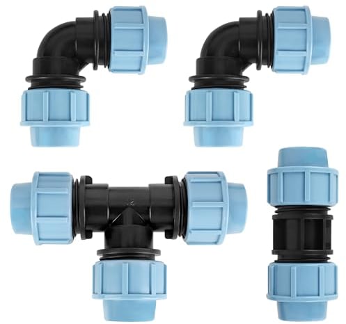 Smtfcty 4 Raccordi per Tubi in PE, 90° e T, Tubo Dritto per Acqua, Raccordo PVC 25 mm, per Installazioni Interne ed Esterne