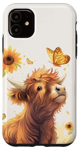 iPhone 11 Highland Cow Buttterfly Cute Animals Highland Cow Case